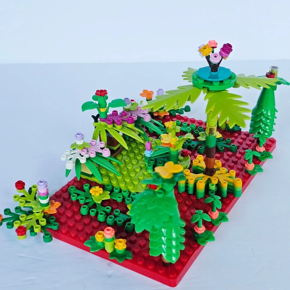 LEGO Custom Tropical Garden Jungle MOC Red Baseplate Botanical Scene Build
